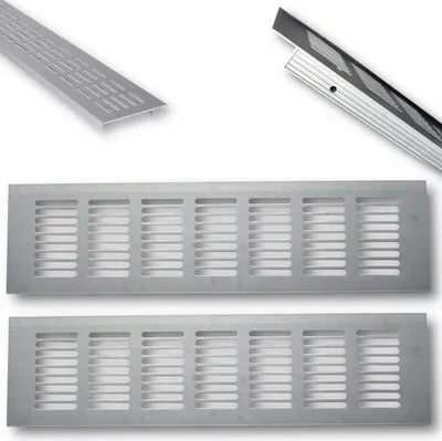 Obrázok produktu pre HOOZ 2x hliníková vetracia mriežka strieborná 20 x 8 x 1,2 cm na ideálne vetranie, vetracia mriežka do kuchyne, kúpeľne, WC, garáže a obývačky, mriežka na odvod vzduchu