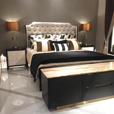 Produktbild von Leder Bett Polster Design Luxus Doppel Hotel Betten Holz Schlaf Zimmer Neu Ehe