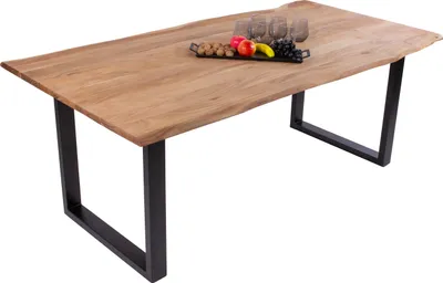 Produktbild von Esstisch Baumkante massiv Akazie eichefarben 220 x 100 cm schwarz DEREK