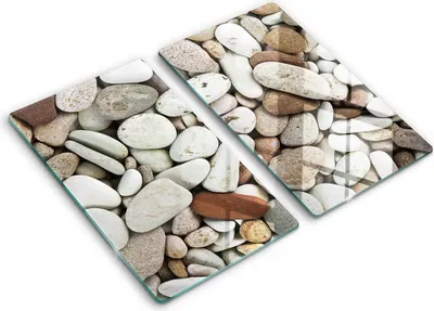 Produktbild von Glasschneideplatte - Herdabdeckplatte - 2x30x52 cm -Schneidebrett - Spritzschutz -Hintergrund kleine Steine