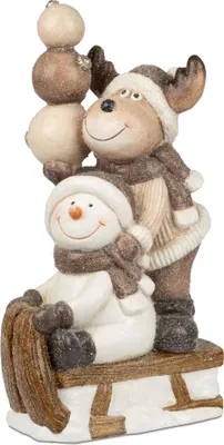 Produktbild von Dekofigur Elch mit Schneemann H. 45cm creme braun aus Magnesia Formano W25
