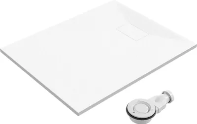 Produktbild von 100x70cm Rechteckig Extraflach Duschwanne SMC Weiß Steinoptik Duschtasse mit Ablaufgarnitur, zuschneidbar für Duschkabine & Duschwand