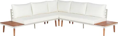 Produktbild von BELIANI Lounge Set Hellbraun Akazienholz 4-Teilig 5-Sitzer Garten-Ecksofa mit Couchtisch Auflagen Cremeweiß Terrasse Outdoor Modern Gartenmöbel Set