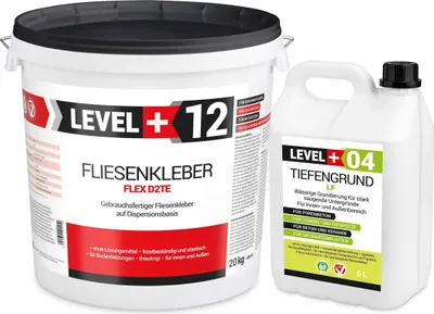 Produktbild von Fertig-Fliesenkber 20kg + Tiefengrund 5 L Flexnatursteinkleber flexi HQ SET208