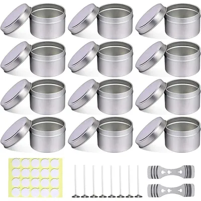 Productafbeelding van Kaarsvormen, 120 ml, 12 stuks, met schroefdeksel, geschikt voor zelfgemaakte cosmetica, kleur zilver