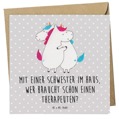 Produktbild von Mr. & Mrs. Panda Glückwunschkarte Schwester Glück - Grau Pastell - Geschenk, anlasskarte, doppelkarte, Familiengeschenk, Zusammenhalt, Klappkarte, Dankeschön, faltkarte