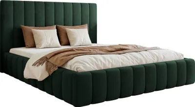 Image de Selsey Fiarro - Lit rembourré 140x200 avec sommier, velours, vert foncé