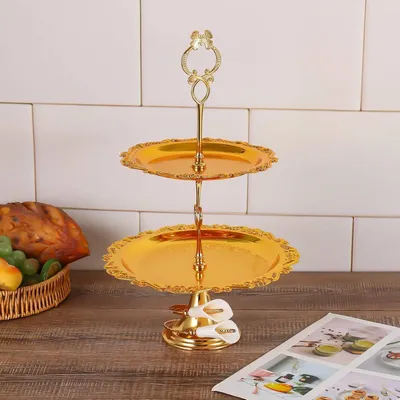 Produktbild von Etagere metallisch Etagere mit Tragegriff stabil Gebäckständer für Buffet, Hochzeit, Silber, Zweistöckig