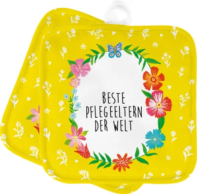Produktbild von Mr. & Mrs. Panda Topflappen Pflegeeltern - Geschenk, Eltern, Familie, Mama, Set, Ofenlappen, Topfuntersetzer, Mami, Dankeschön, Kochlappen, topfhalter