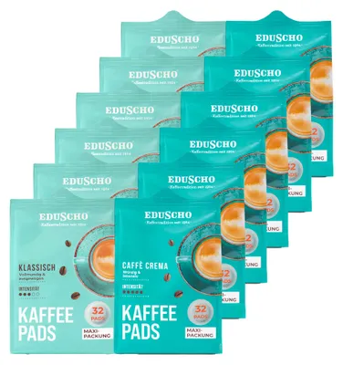 Produktbild von Eduscho Kaffeepads Probierset, Klassisch & Caffè Crema, 384 Pads Zwei Sorten im Set, aromafrisch, geeignet für alle Padmaschinen