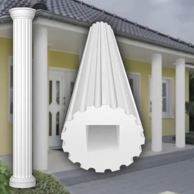 Produktbild von PRESTIGE DECOR Säule mit Steg-Kannelierung 2m 405x405mm Säulenschaft Kunstharzputz weiß, Fassadenverkleidung aussen Stucksäule Wandverkleidung (Schaft LC103-21F, vollrund)