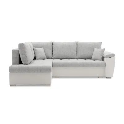 Produktbild von Ecksofa VEGAS 245/190 LINKS mit schlaffunktion und Bettkasten - L-förmig - Eckcouch in modernem Design - Hellgrau & Weiß