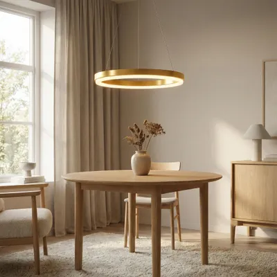 Produktbild von XUDO Pendelleuchte 22W Gold, Dimmbar mit Fernbedienung, Moderne Hängelampe für Esszimmer