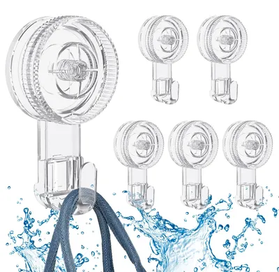 Image de Lot de 6 crochets à ventouse, pas de perçage nécessaire, ultra-résistants, capacité de charge de 5 kg, alliant adhérence, ventouse et étanchéité, pour fenêtres, salle de bains, cuisine, transparents