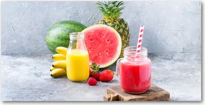 Produktbild von Tulup Glas-Bild -140x70- Wandkunst Dekorative Wand für Küche & Wohnzimmer - Essen & Getränke - Fruchtcocktail - Mehrfarbig