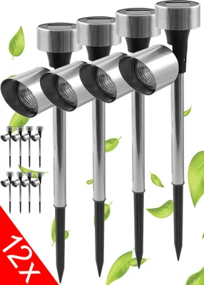 Produktbild von 12x LED Solarleuchte mit Erdspieß aus Edelstahl, Gartenleuchte, Strahler, Lampe, Beleuchtung, Spot, Wegeleuchte, Outdoor