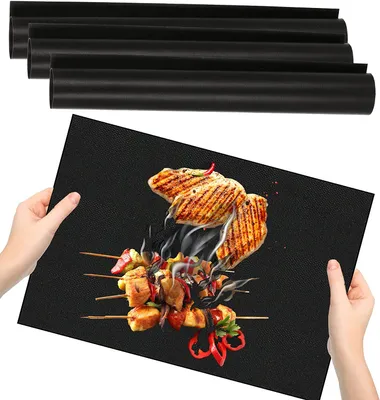 Image de SPRINGOS Tapis de cuisson BBQ 40 x 33 cm Set de 3 pour rôtir Barquette Réutilisable Tapis de cuisson en téflon Support alimentaire Tissu en fibre de verre avec revêtement en téflon