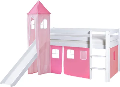 Produktbild von Rutschbett mit Turm "Kasper" Kiefer Weiß Classic (Rosa-Pink)