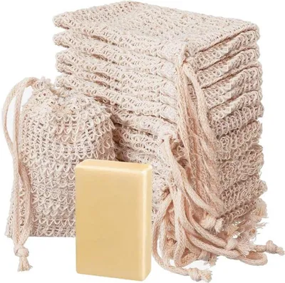 15 Stück Sisal Seifensäckchen für natürliche Seife, Zugband Seifenhalter zum Schäumen und Trocknen, exfolierende Peeling für
