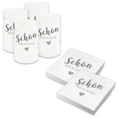 Produktbild von itenga 6x Windlicht + 40x Servietten - Schön dass du da bist - Weiß