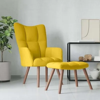 Produktbild von Relaxsessel mit Hocker aus Samt in Senfgelb, 61,5 x 69 x 95,5 cm, Sessel mit Ottomane für Wohnzimmer und Esszimmer