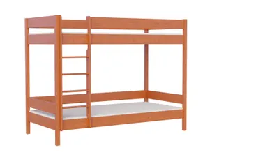 Produktbild von Etagenbett 140x70 Kinderbett mit Rausfallschutz & Lattenrost teak 70 x 140 für Mädchen und Jungen Massivholz Kiefer und MDF Möbelplatte,
