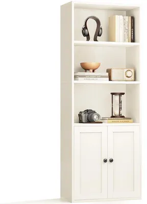 Image de Bibliothèque blanche sur pied avec tiroirs réglables et espaces de rangement