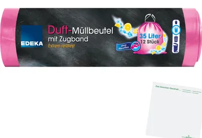 Produktbild von Edeka Duft-Müllbeutel mit Zugband pink 35l (12 Beutel) + usy Block