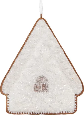 Produktbild von Clayre & Eef Weihnachtsanhänger Lebkuchenhaus 9x1x10 cm Weiß Kunststoff