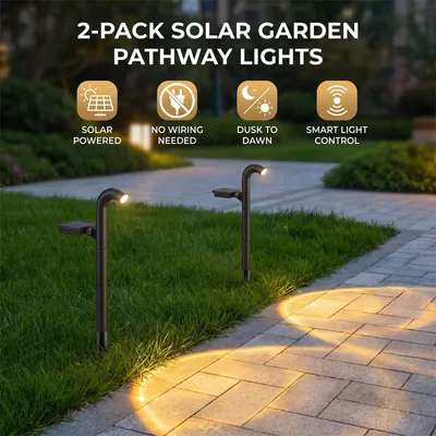 Produktbild von 2er-Set Solar-Wegeleuchten mit warmweißem LED-Licht, IP65 und automatischer Lichtsteuerung