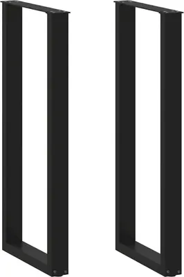 Two black U-shaped table legs are shown against a white background.