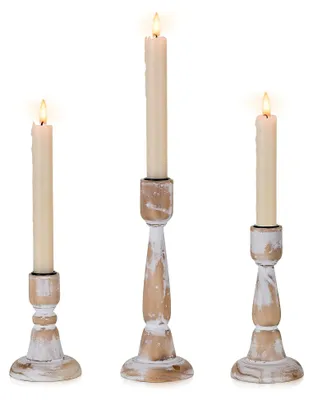 Produktbild von Holz Kerzenständer für Stabkerzen: 3er Set rustikale Kerzenhalter für verschiedene Anlässe