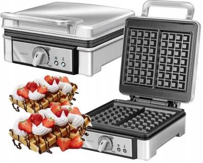 Zdjęcie produktu dla Gofrownica Mpm Duża Moc 1400W 2 Gofry Z Powłoką Nieprzywierającą Srebrna Wydajna Mocna