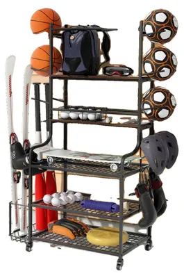 Immagine prodotto di Scaffale porta-attrezzi da palestra, design mobile, cinque ripiani, colore nero