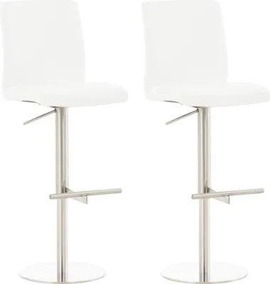 Image de CLP, ensemble de 2 tabourets de bar Cadix, revêtus de similicuir, pivotants et réglables en hauteur, jusqu'à 240 kg. Couleur : blanc. Structure : acier inoxydable