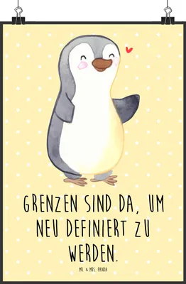 Produktbild von Mr. & Mrs. Panda Bild Pinguin Amputation DIN A2 - Gelb Pastell - Geschenk, Plakat, Kunstdruck, drucke, wanddeko, Posterdruck, Armamputation