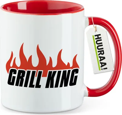 Produktbild von Huuraa Kaffeetasse Grill King Flammen 330ml Rot Keramik Kaffeebecher Geschenkidee