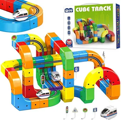 Imagen del producto de Juego de tren eléctrico infantil en 3D, 123 piezas, juguete recomendado para niños a partir de 3 años