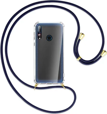 Produktbild von Handykette Backcover-Schutzhülle mit Band (Metall goldfarben) für HTC Desire 19 Plus / 19s - dunkelblau