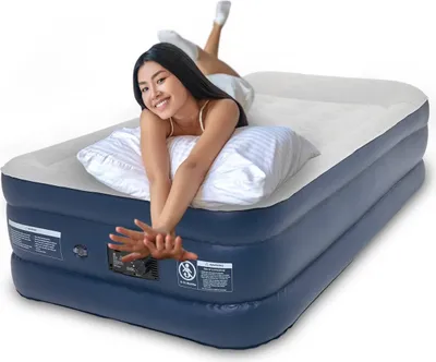 Produktbild von LifeGoods Luftbett - 1 Person - Luftmatratze mit Eingebauter Pumpe - Aufblasbares Bett - Inkl. Tragetasche und Reparaturset - Blau/Weiß