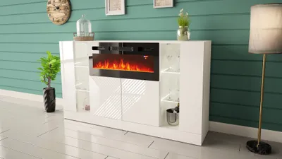Produktbild von Moderne Kommode DIUNA mit Kamin Weiß Hochglanz