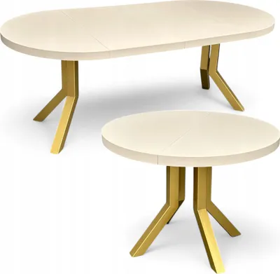 Produktbild von Runder ausziehbarer Esstisch KASCHMIR Ø110/210 cm mit schlanken goldenen Metallbeinen