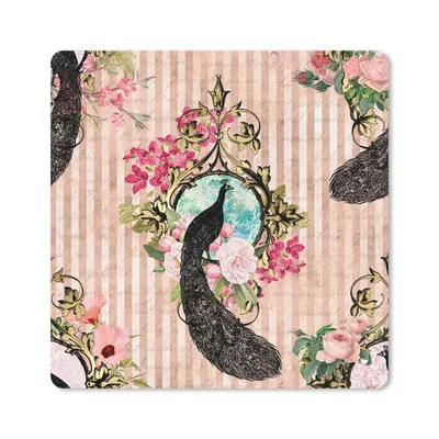 Produktbild von MuchoWow® Mauspad Mousepad Pfau - Rosa - Blumen 20x20 cm - Mousepads - Maus Mat - Pad - Mausunterlage - Desk Mat - Bureauartikeln