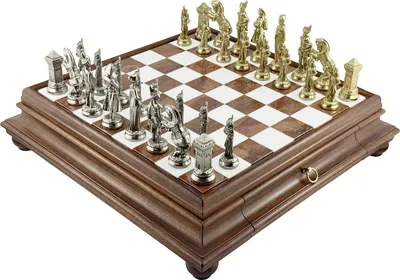 Produktbild von Luxusitalienisches Schachset Italfama Napaleone aus Marmor & Metallfiguren, 47x47 cm
