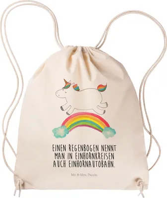 Produktbild von Mr. & Mrs. Panda Beutel Einhorn Regenbogen - Transparent - Geschenk, Kleiner Rucksack, Jutebeutel, Unicorn, Glitzer, Einhornpower, wander, kordelzugbeutel, Sportbeutel