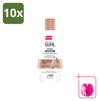 Imagen del producto de 10 champús Guhl Bond+ Restore para cabello dañado, 250 ml cada uno, pack ahorro, 10 unidades