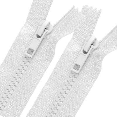 2 Stück Kunststoff Profilreißverschlüsse 16 cm lang unteilbar in der Farbe Weiß.