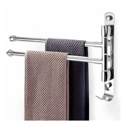 Produktbild von Handtuchstange zur Lochmontage, 2-armig aus Edelstahl, doppelt schwenkbar, verchromter Handtuchhalter mit 2 Schwenkstangen, 180° Drehung (30 cm)