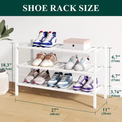 Image de Étagère à chaussures, 3 niveaux, en bambou, blanche, pour entrée