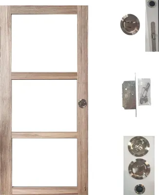 Image de Porte Coulissante bois Frake Vitrage transparent H204 x L73 + serrure a condamnation